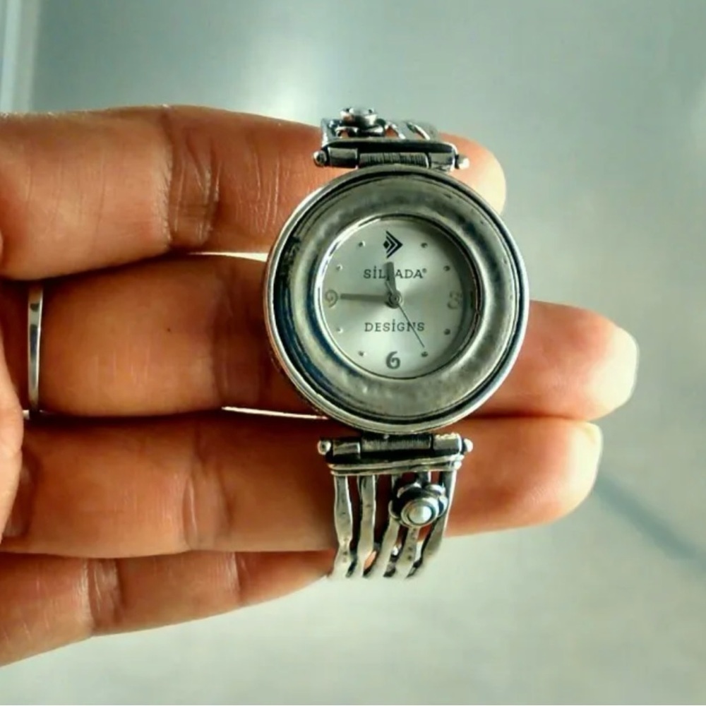 Silpada Watch Sterling and Pearl Rare Vintage Retired T1315 Hammered Silver - Picture 4 of 10